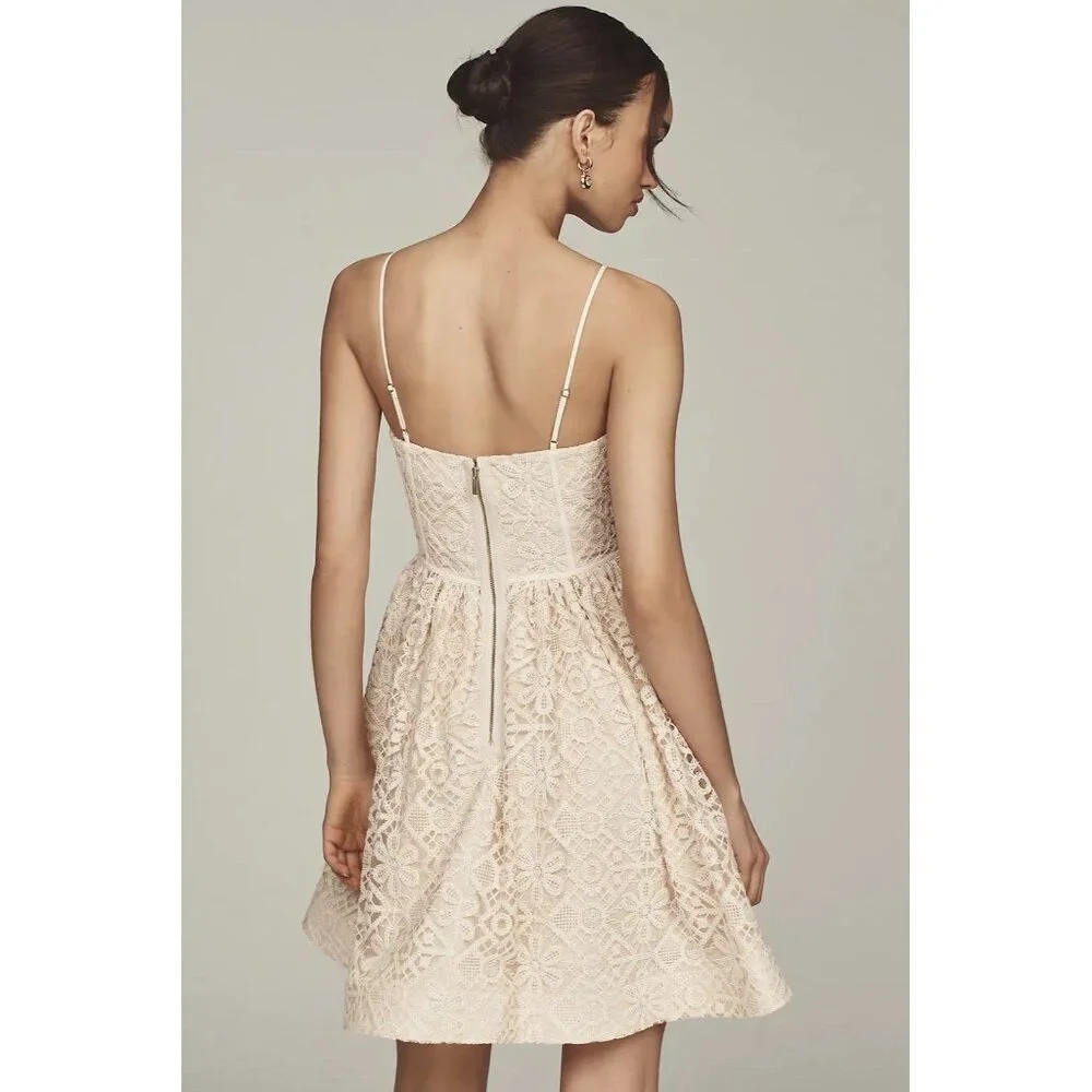 NWT Size 8 - Anthropologie Lace Basque-Waist Mini Dress in Beige (NWT US$ 268) - Picture 3 of 16